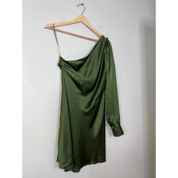 NWT Cami NYC Juanita Silk One-Shoulder Long Sleeve Rosemary Green Mini Dress 375 - Picture 3 of 7